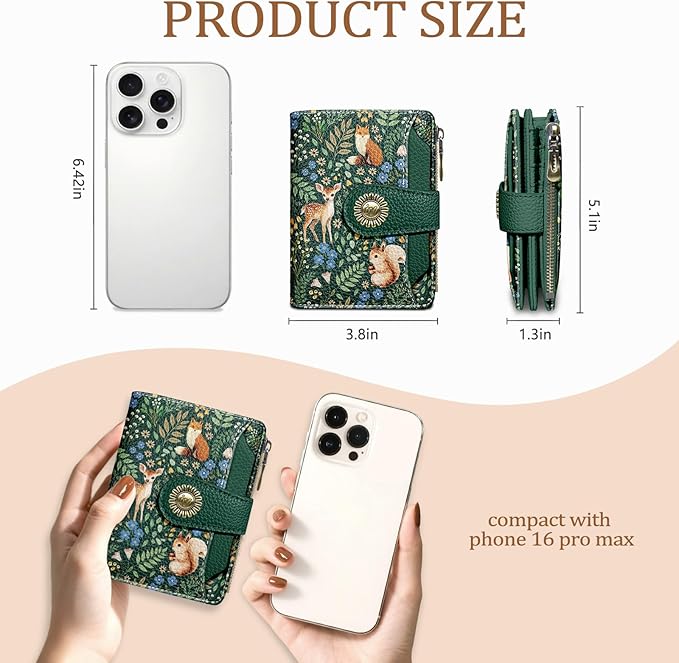 Icycay Squirrels Wallet Women Small RFID Blocking Bifold, Credit Card Holder, Zipper Coin Pocket, Cute, PU Leather, Compact, Travel, ID Window, 14 Card Slots, Cash Purse, Ladies Woman Female Girls
