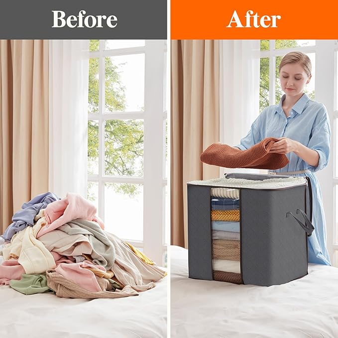 Lifewit 6 Pack 100L Clothes Storage Bins with Lids, Foldable Blanket Storage Bags with Zippers, Clear Window and Reinforced Handles, Closet and Organization for Clothing, Sweater, Comforter, Bedding