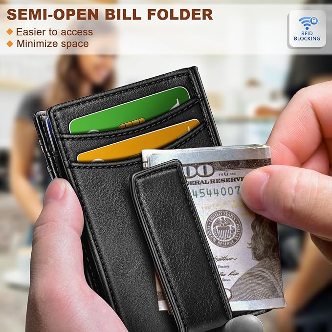 BULLIANT Men Airtag Wallet,Slim Wallet Money Clip Card Holder Magnetic Closure 12 Cards in Front Pocket RFID Blocking