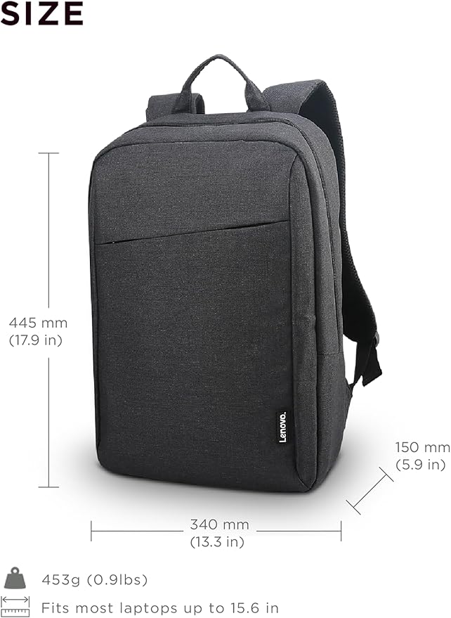 Lenovo Laptop Backpack B210, 15.6-Inch Laptop/Tablet, Durable, Water-Repellent, Lightweight, Clean Design, Sleek for Travel, Business Casual or College, GX40Q17225, Black