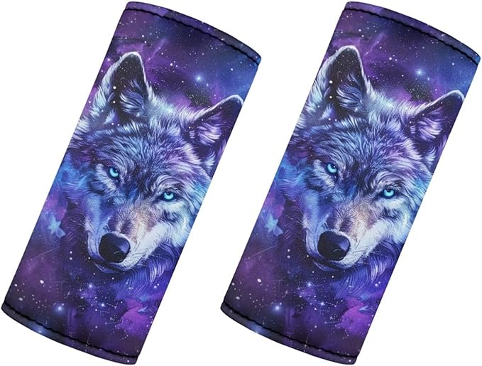 BIGCARJOB Animal Purple Wolf Luggage Handle Cover Set of 2 Pcs Wolf Print Suitcase Handle Sleeve Door Handle Wraps Travel Accessories Gifts