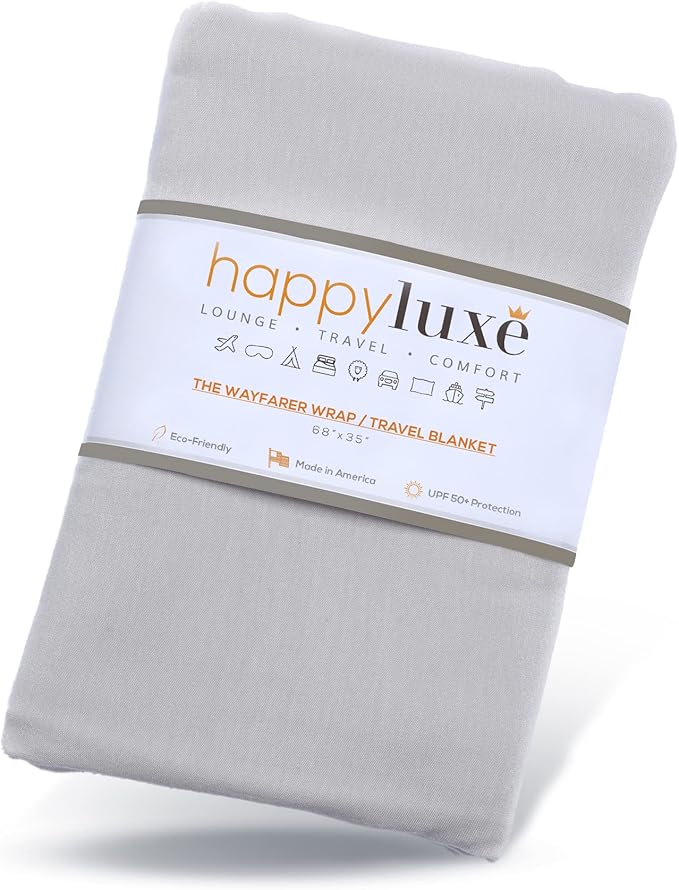 Happyluxe Travel Shawl Wraps for Women - 68x35in Wrap. Lightweight Pashmina, Airplane Travel Blanket Scarf. Made In USA