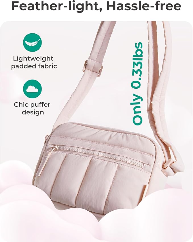 BAGSMART Cross Body Purse, Mini Crossbody Bags for Women Travel Purse, Puffy Shoulder Handbag Wallet with RFID Blocking Slots, Baby Pink-small