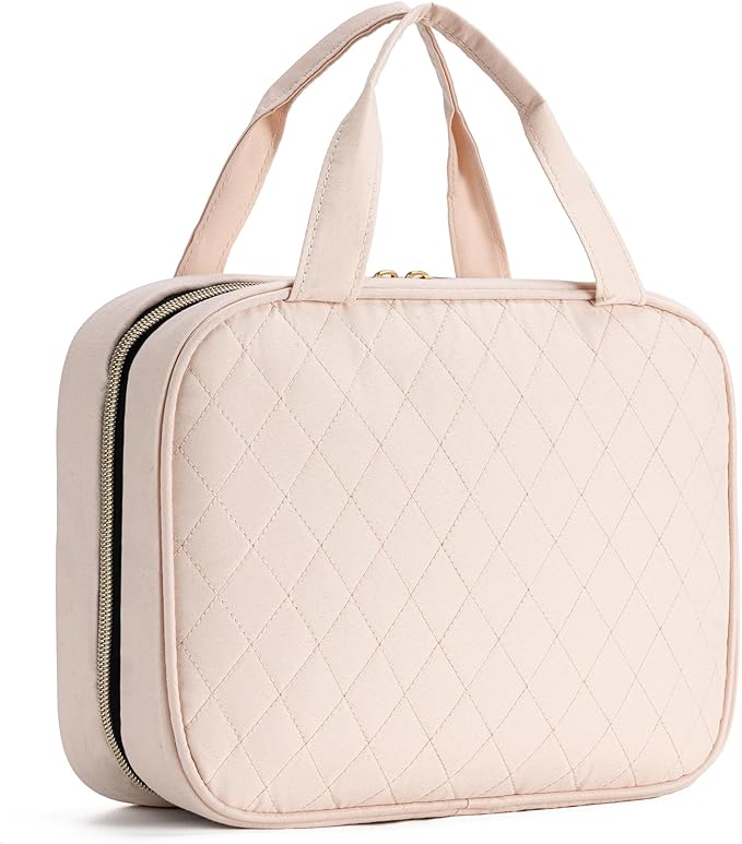 MODENGKONGJIAN Travel Toiletry Bag - Hanging Toiletry Bag for Women, Waterproof Makeup Cosmetic Bag Travel Organizer for Accessories, Shampoo, Full-size Container, Toiletries (Beige)