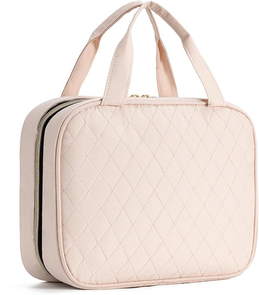 MODENGKONGJIAN Travel Toiletry Bag - Hanging Toiletry Bag for Women, Waterproof Makeup Cosmetic Bag Travel Organizer for Accessories, Shampoo, Full-size Container, Toiletries (Beige)