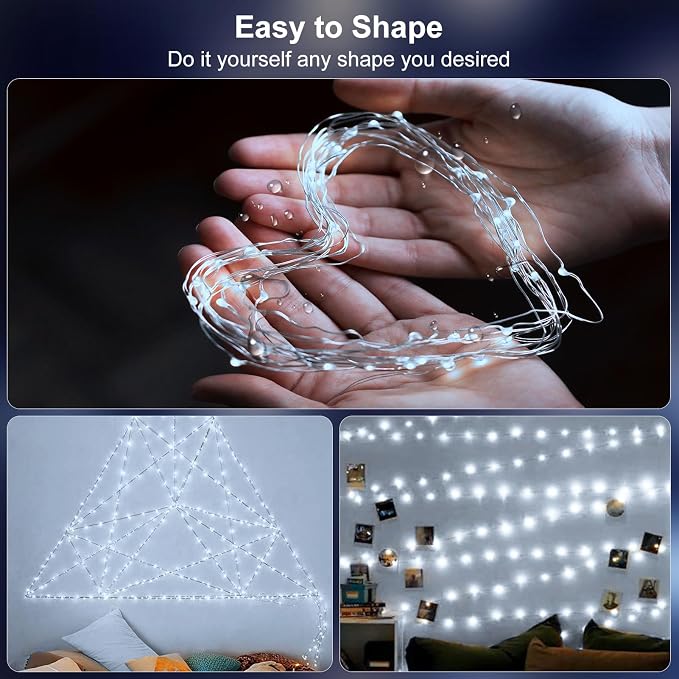 4 Pack Solar Fairy Lights Outdoor 131.2Ft for Garden Patio (Cool White) | 400 LED Solar Twinkle Light Outdoor with 8 Modes, Waterproof Silver Wire String Lights for Party Weding Decorations