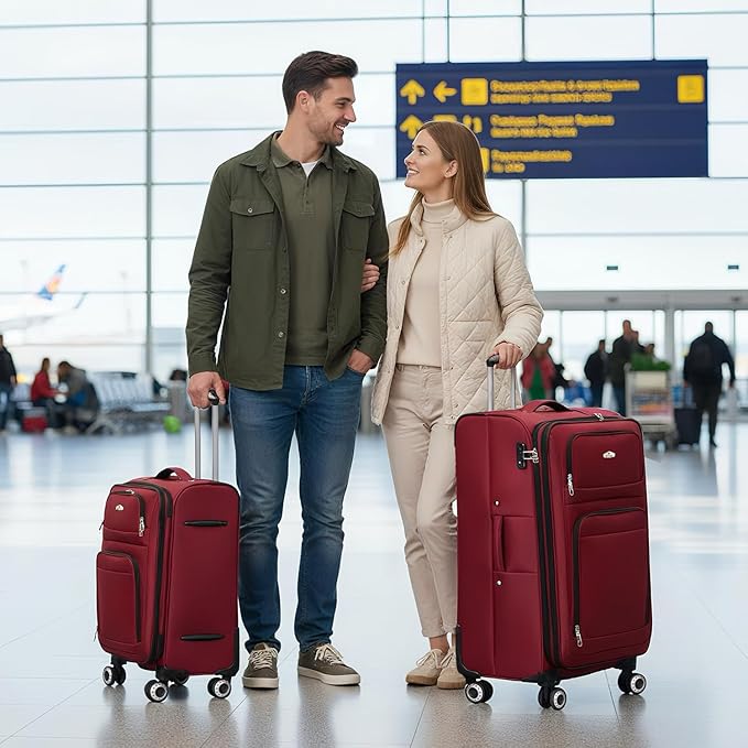 Softside Luggage Sets 2 Piece,Expandable15% Lightweight Durable Suitcase Sets Double Spinner Wheels & w/Combination LOCK（Red,20in/30in）