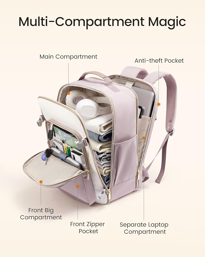 LOVEVOOK 50L Large Travel Backpack for Women, Carry on Backpack Airline Approved, Waterproof Travel Essentials fits 18" Laptop, TSA Personal Item Travels Bag Sports Backpack with 3 Packing Cubes