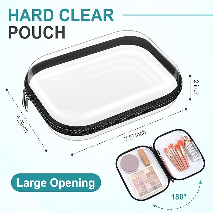 Sanwuta 6 Pcs Clear Hard Zipper Case Plastic Zipper Pouches Transparent Makeup Bag Pencil Case Pouches Toiletry Diaper Bag for Travel Toy Storage Organizer Bins(Black,7.87 x 5.9 x 2 Inch)