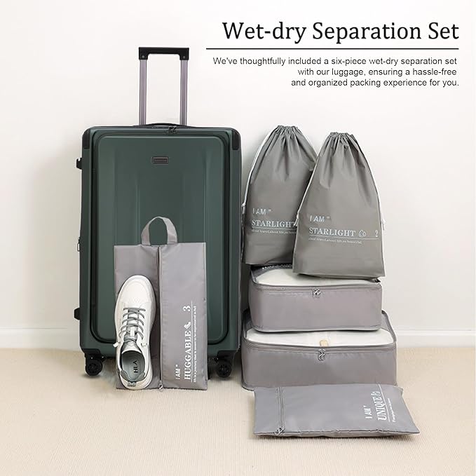 Carry On Luggage, 20Inch & 29 Inch Top Opening Airline Approved ABS+PC Hard Shell Suitcases with Silent Wheels, TSA Lock,Front Pocket and Wet-dry Separated Six-piece Set