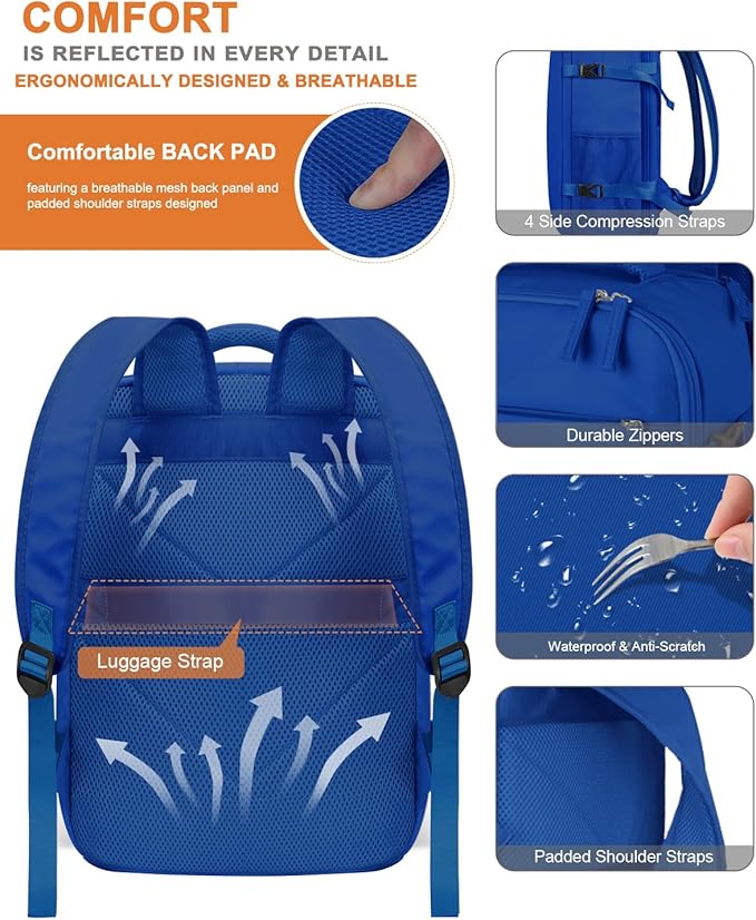Capolo Travel Backpack for Women Men Waterproof Laptop Backpack Airlines Approved Personal Item Backpack Bag Computer Bookbag for Business, Work, Traveling Fits 15.6 Inch Laptop(Royal Blue)