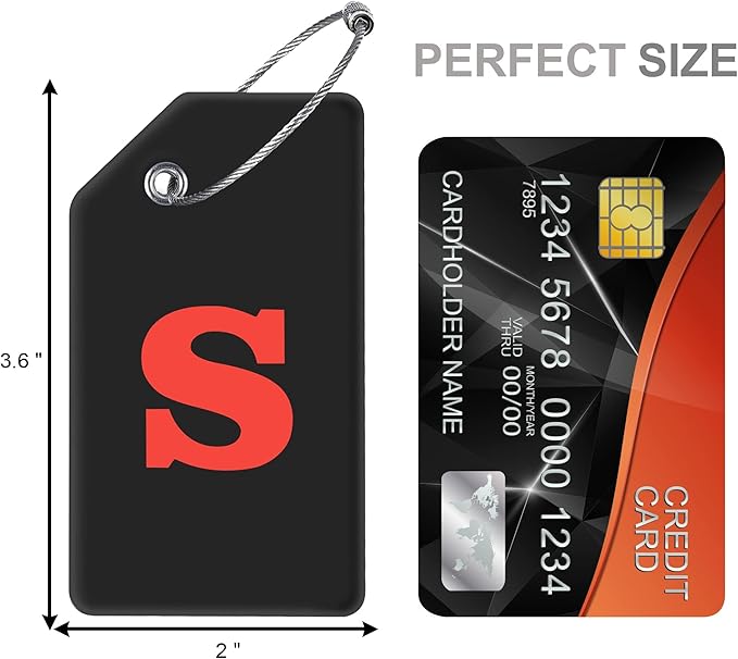 Gostwo 2 Pack Silicone Luggage Tags for Suitcases, 26 Initial Letter Baggage Labels Handbag School Bag Suitcase Instrument Tag with Stainless Steel Loop(Black & White) (Letter S)