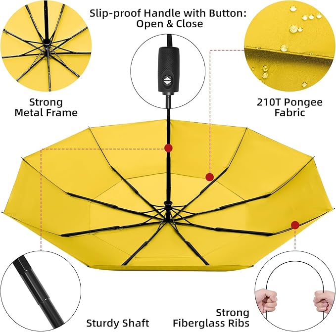 TradMall Travel Umbrella, 42/45 Inches Double Vented Canopy Windproof Automatic Strong Compact Folding Umbrellas for Rain Women and Men