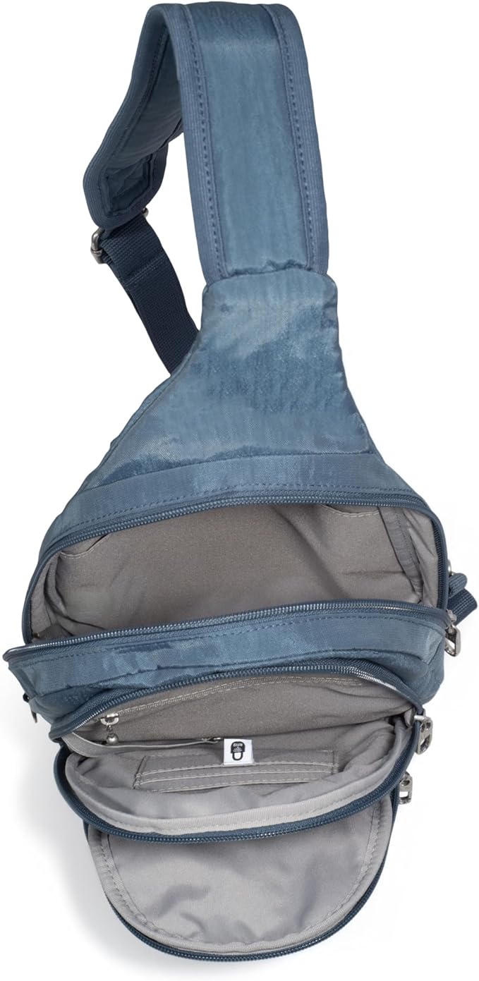 Baggallini Securtex® Anti-Theft Multi Zip Sling - Lightweight 8.6"x15.2" Travel Bag with Locking Zippers & RFID Protection