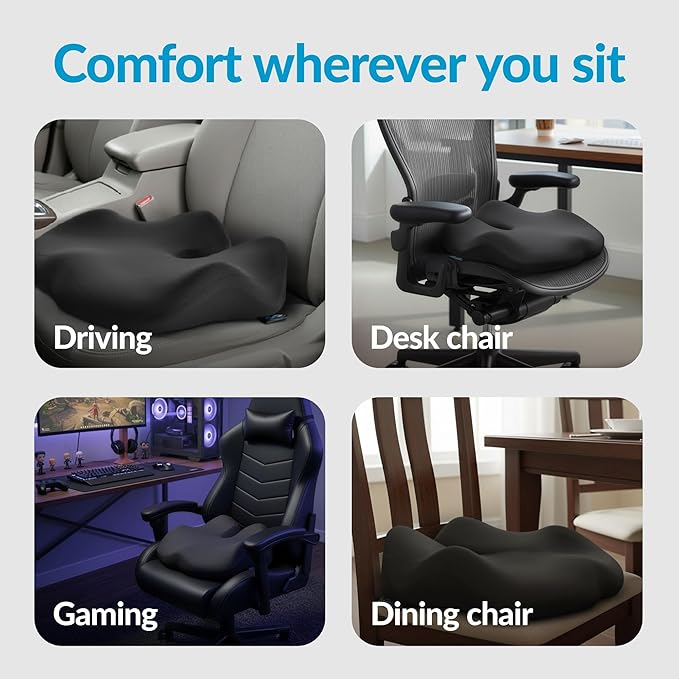Everlasting Comfort Elevate Series Doctor Recommended Memory Foam Seat Cushion for Office Chairs & Car - Ergonomic Office Desk Accessories - Cushions for Tailbone Pain Relief, Sciatica
