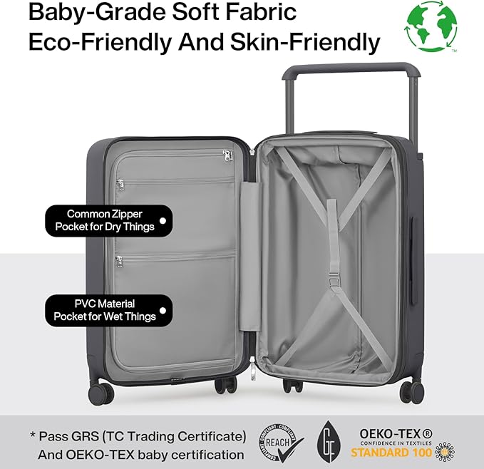 mixi Large Capacity Expandable Luggage Suitcases With Spinner Wheels,Upgrade Wide Handle PC Hardshell Rolling Travel Suitcase with TSA Lock, Checked-Medium 24-Inch, Rock Gray