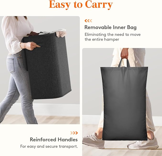Lifewit 85L Large Laundry Basket with Lid, Laundry Hamper with Plastic Handles and Removable Bag, Foldable Tall Dirty Clothes Hampers for Laundry for Laundry Room, Bedroom, Bathroom, Dorm, Dark Gray