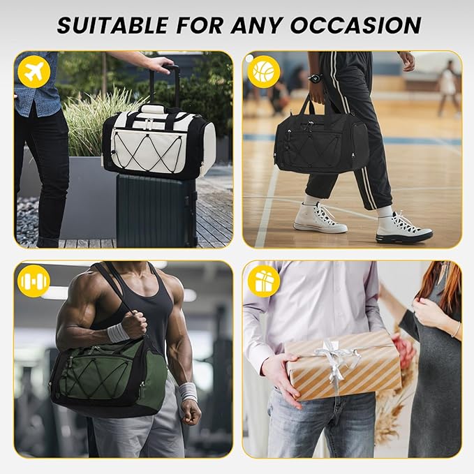 Vorspack Gym Bag for Men - 18 Inches Small Duffle Bag for Travel Lightweight Duffel Bag with Shoe Compartment Personal Item Travel Bag Weekender Bag for Travel Sports Gym - Black