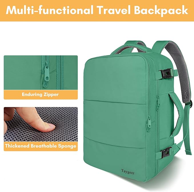 Taygeer Travel Backpack for College Woman, Lightweight Backpack for 15.6 inch Laptop with Water Bottle Holder, TSA Friendly Bag for Women, Back Pack Carry On Luggage for friend Gym Sport,Green
