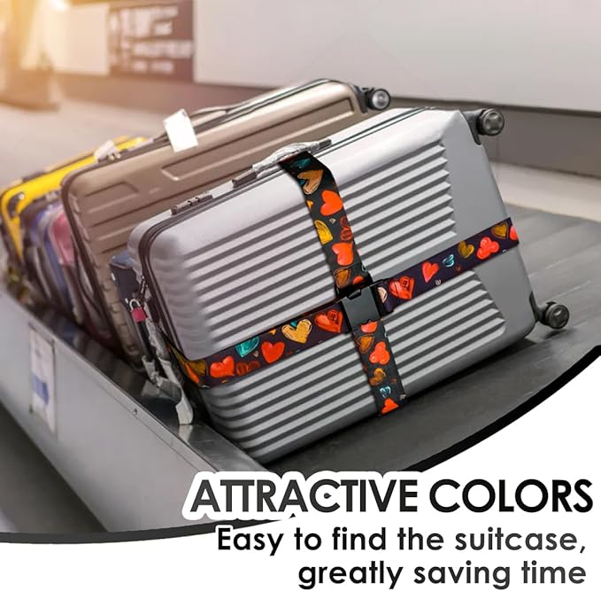 Gutsdoor Luggage Straps for Suitcases Adjustable Travel Belt, Connector Holds Suitcase Bright Colorful Identifiers Travel Bag Accessories (Heart Black)