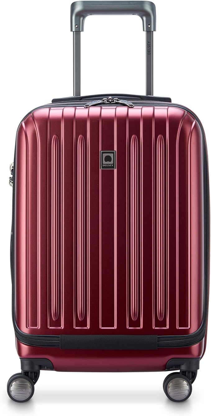 DELSEY PARIS Titanium Hardside Expandable Luggage with Spinner Wheels Carry-On Luggage, Black Cherry Red, Carry-On 19 Inch