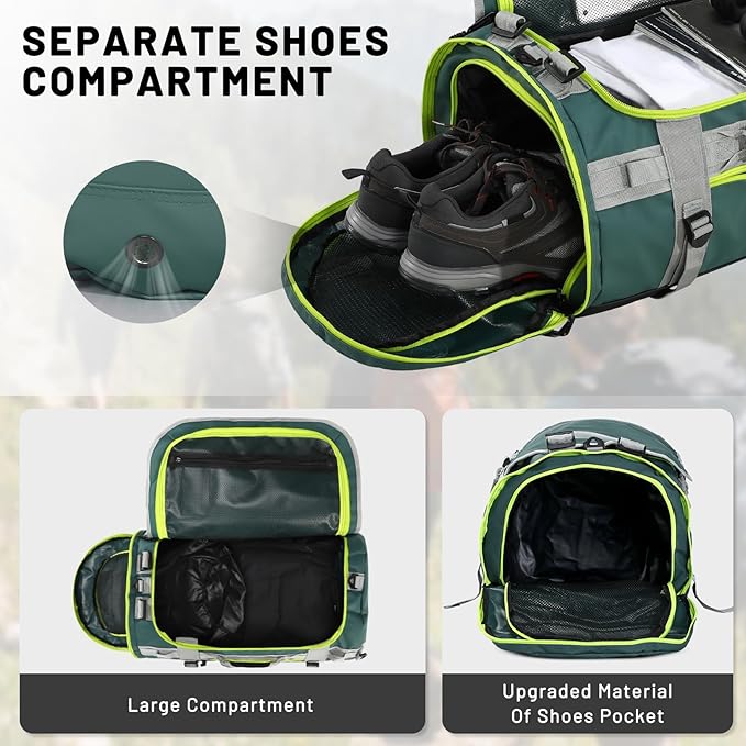 MIER Large Duffel Backpack Sports Gym Bag with Shoe Compartment, Heavy Duty and Water Resistant, Green, 45L
