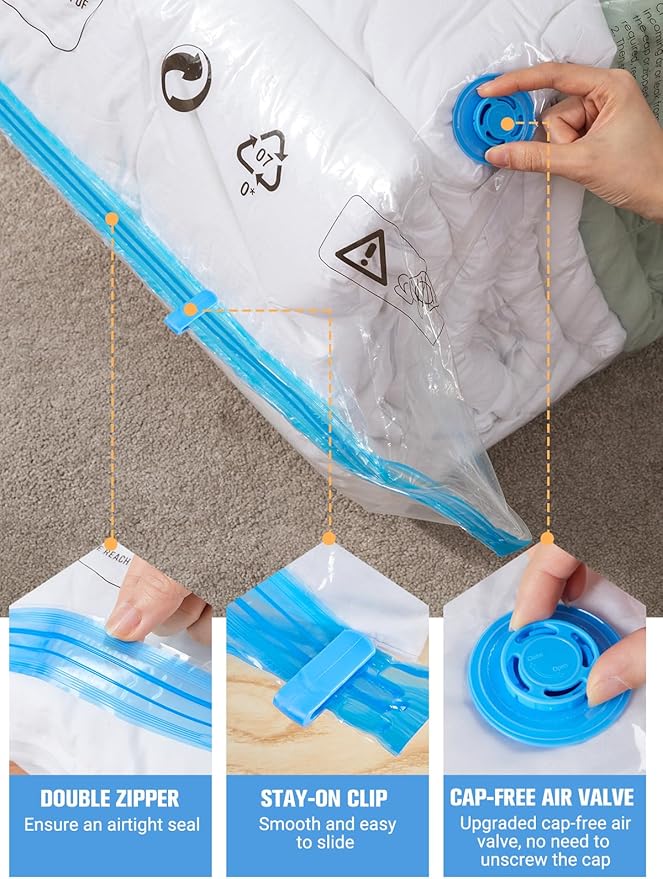 Vacuum Storage Bags with Electric Pump, New Air Valve Combo 22 Pack Compression Bag, Space Saving Vacuum Sealer Bag for Clothes, Blanket, Duvets, Pillows, Comforters, Travel, Two Compressing Ways