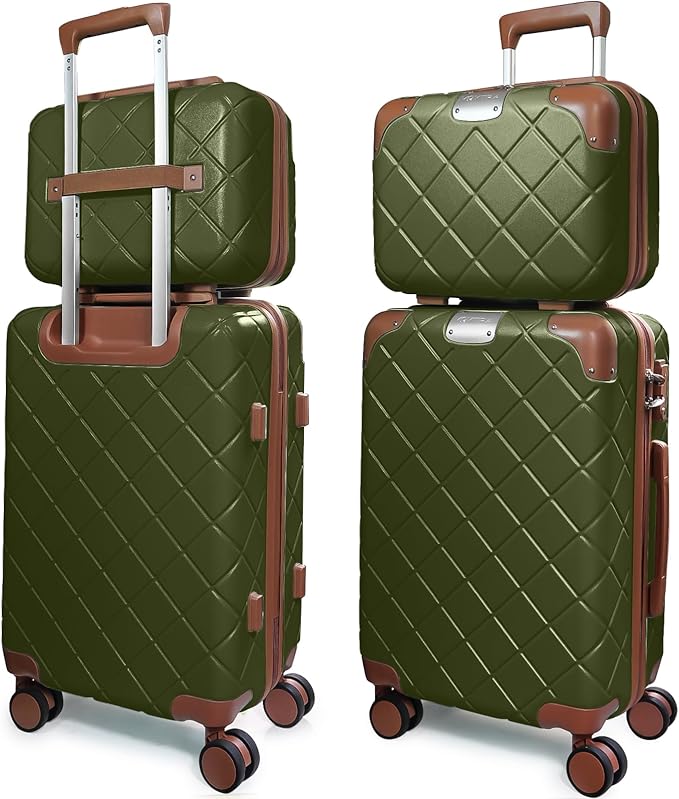 Lightweight Carry on Luggage 22x14x9 Airline Approved Suitcases with Wheels YKK Zipper TSA Lock, 2 Piece Luggage Set for Weekend Getaways & Travel Business (14/20 Green)