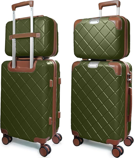 Lightweight Carry on Luggage 22x14x9 Airline Approved Suitcases with Wheels YKK Zipper TSA Lock, 2 Piece Luggage Set for Weekend Getaways & Travel Business (14/20 Green)