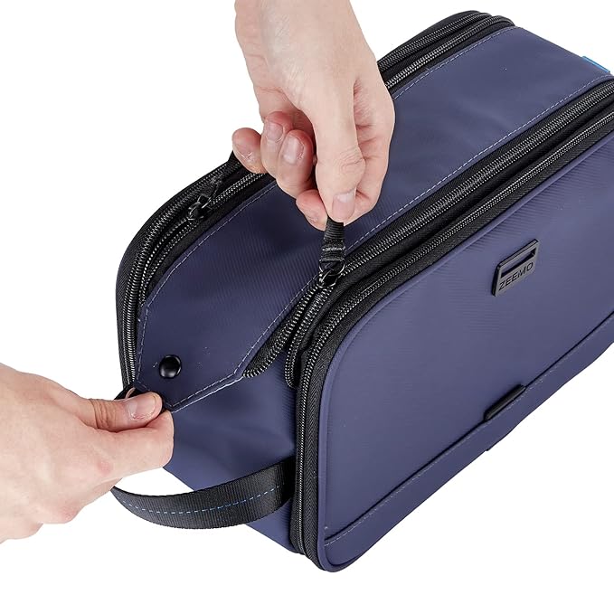 ZEEMO Travel Toiletry Bag for Men, Medium Water-Resistant Double-Sided Full-Open Dopp Kit, Versatile Organizer for Shower and Hygiene Accessories, Bathroom Essentials, Cosmetics, Blue