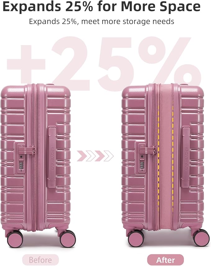 LARVENDER Carry On Luggage 22x14x9 Airline Approved, 20 Inch Expandable PC+ABS Hardside Suitcase Carry On Luggage with Spinner Wheels TSA Lock for Women Men (Silk Rose)