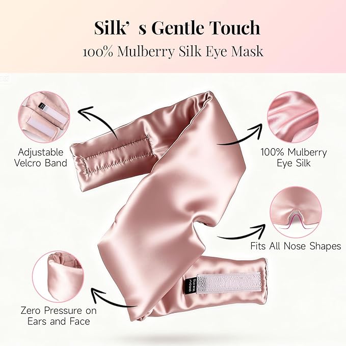 Silk Sleep Mask – 100% Mulberry Silk Eye Mask for Sleeping, Soft Slip Feel, Adjustable Headband, Blackout for Side Sleepers, Men & Women