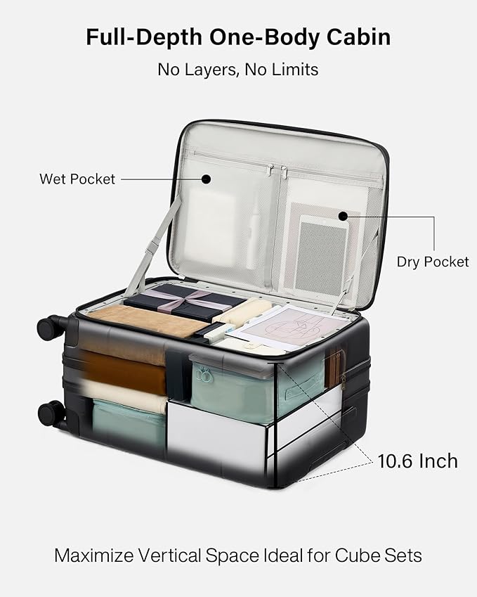 Hanke Hardside Expandable Carry On Luggage, 20 Inch Top Opening Trunk Luggages with Spinner Wheels, All-PC Hard Shell Carry-On Suitcase, Lightweight & TSA Airline Approved (Jet Black, 46L)