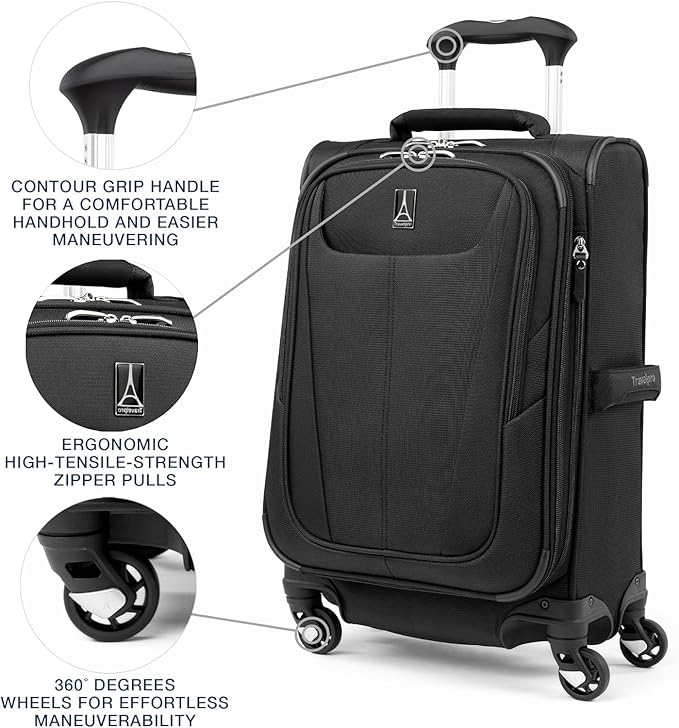Travelpro Maxlite 5 Softside Expandable Luggage with 4 Spinner Wheels, Lightweight Suitcase, Men and Women, Black, 2-Piece Set (21/25)