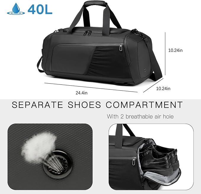 Gym Bag for Men with Shoes Compartment - 40L Duffle Bag for Travel with Wet Pocket & Laptop Compartment,Waterproof Carry On Sports Bags Gym Backpack with Water Bottle Holder