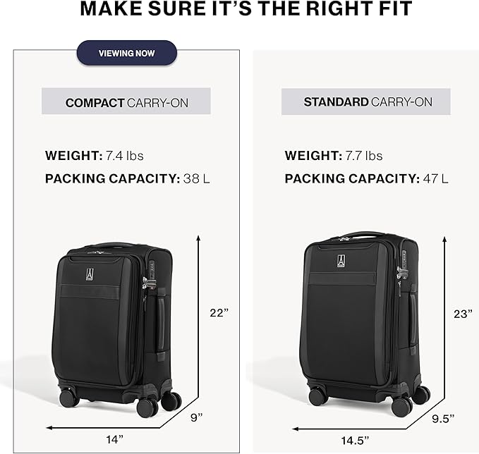 Travelpro VersaPack+ Lightweight Softside Expandable Carry on Luggage, 8 Spinner Suitcase, TSA Lock, Men and Women, Compact Carry On 20-Inch, Elemental Blue