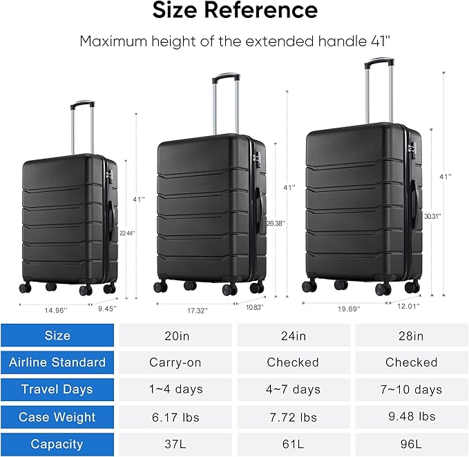 OLIXIS 28 Inch Luggage, Hardside Checked Suitcase with Spinner Wheels, Lightweight ABS Hard Shell Travel Luggage, TSA Approved Lock, Expandable Large Suitcase for Business & Travel–Black