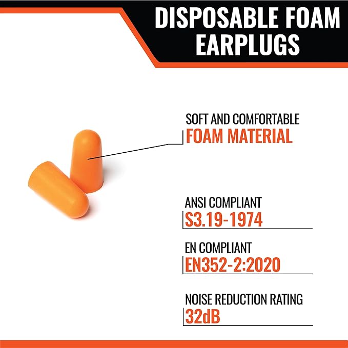 Malta Dynamics Foam Ear Plugs 200 Pairs – 32dB NRR Noise Cancelling Ear Plugs for Hearing Protection, Construction, Sleep, Concerts, Shooting, and More Individually Wrapped & Disposable Earplugs