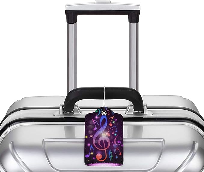 2 Pack Luggage Tags Travel Sound of Music PU Cute Leather Luggage Tag Name ID Labels with Privacy Cover Suitcases Women Men Girls Boys Fun Laggage Tags Present Box/Gift (Music)
