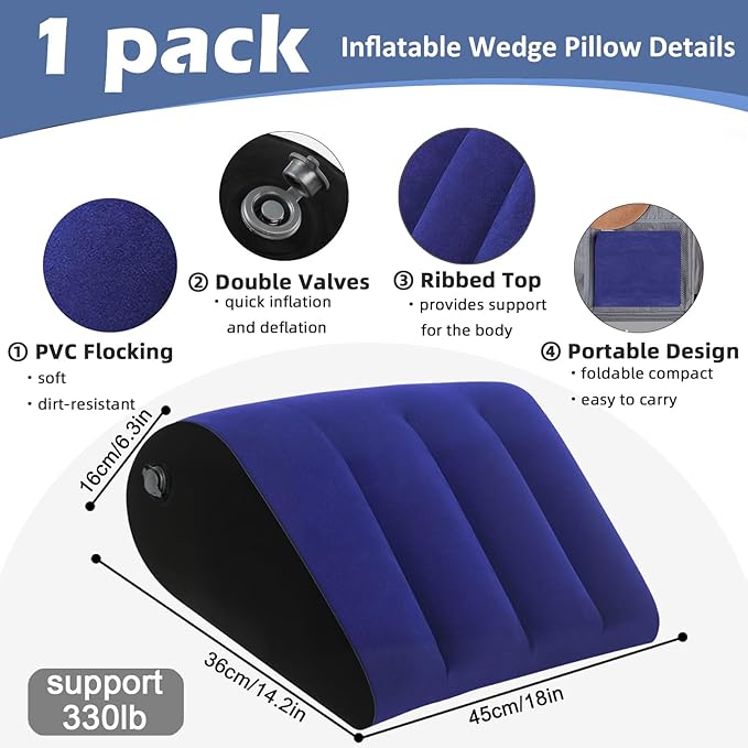 Portable Inflatable Wedge Pillow for Traveling - Wedge Pillow for Sleeping,30s Blow Up Small Inflatable Wedge Body Positioner,Lightweight Bed/Leg/Hip/Ankle Elevation Pillows,Under Knee Pillow,Blue