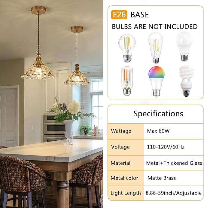 HDDFL Glass Pendant Lights Modern Pendant Lighting Fixtures Hanging Lamp for Kitchen Island Bedroom Dining Room Coffee Shop Hallway Amber and Brass
