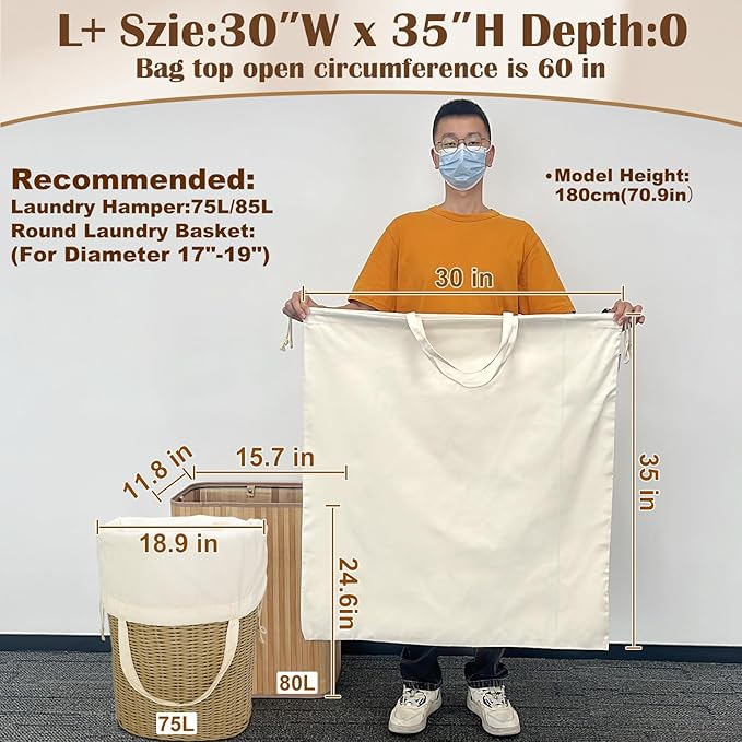 Canvas Laundry Bag with Handles & Drawstring Closure 30”Wx35"H, Thick Canvas Laundry Bag Large Heavy Duty Washable Dirty Clothes Travel Sack for Camp, College Dorm, Laundromat (1Pack)