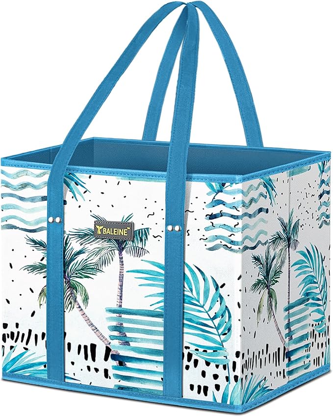 BALEINE 1Pk Reusable Grocery Bags, Foldable Shopping Bags for Groceries with Reinforced Bottom & Handles (Island Breeze)