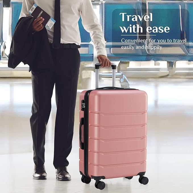 NEWBULIG 24 Inch Carry on Luggage, Lightweight Expandable Rolling Suit Case with TSA Lock, Hard Shell ABS Suitcase with Double Spinner Wheels, Pink