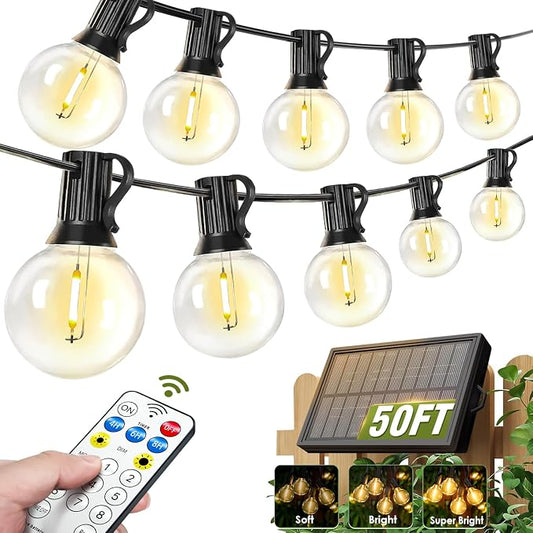 Nisocy Solar String Lights Outdoor Waterproof with Remote & Timer, LED Shatterproof G40 Bulbs, Solar Powered Patio Lights for Christmas, Winter Decor, Backyard, Porch, Garden, Wedding (50FT)
