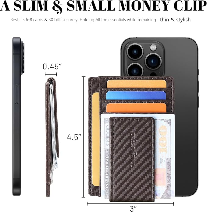 Toughergun Slim Wallet for Men RFID Blocking Money Clip, Minimalist Front Pocket Credit Card Holder, Magnetic Thin Mens Wallets with ID Window