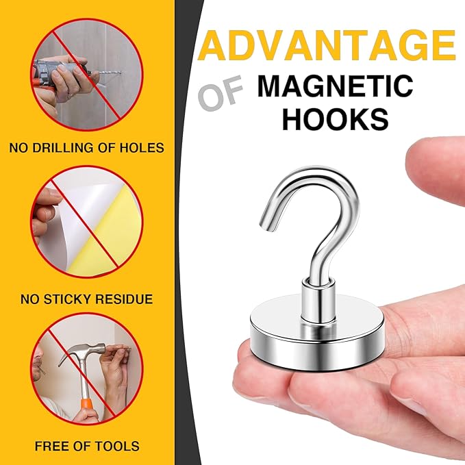 DIYMAG Magnetic Hooks,120 lb Heavy Duty Strong Magnet with Hook for Hanging Rare Earth Neodymium Magnet for Fridge Kitchen Cruise Grill Garage and Storage 12 Packs