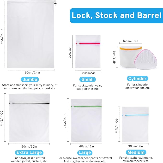 7 Pack 7 Size Mesh Laundry Bags Set for Delicates with AUTO-Lock Zipper, Lingerie Bags for Washing Delicates, Laundry Bags Mesh Wash Bags, Delicates Laundry Bag for Jeans,Blouse,Stocking,Bra