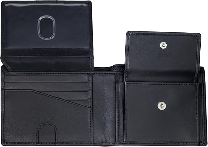 BULL GUARD Mens RFID Blocking Bifold Wallet Smooth Top Grain Leather Nappa Black, Secure and Durable Extra Capacity Billfold With 10 Credit Card Slots, Flip Up ID, Tight Stitching and Coin Pocket