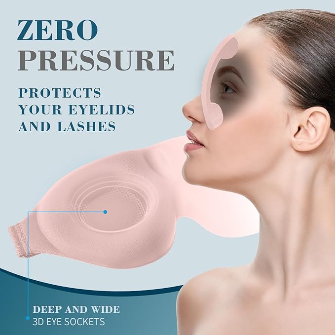 ZGGCD Sleep Mask for Side Sleeper, Light Blocking Sleeping Eye Mask for Women Men, 3D Contoured Night Blindfold, Luxury Eye Cover Eyeshade with Adjustable Strap for Travel, Nap, Nurse Essentials, Pink